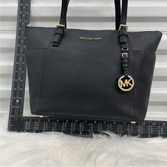 MICHAEL KORS Black Leather Pocket Jet Set Voyager Tote Laptop Work Shoulder Bag - Picture 6 of 10